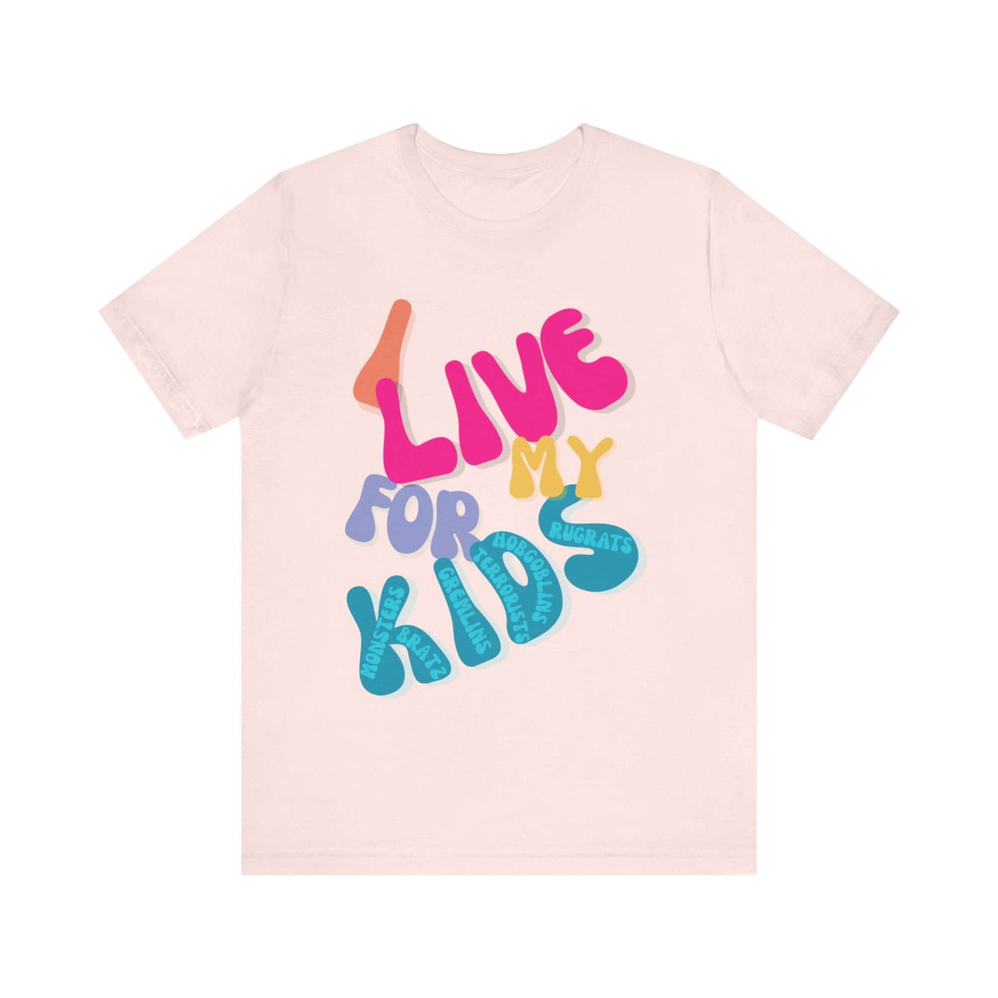 Colorful mom or dad Pink t-shirt with playful "I Live for My Kids" text, gift-ready